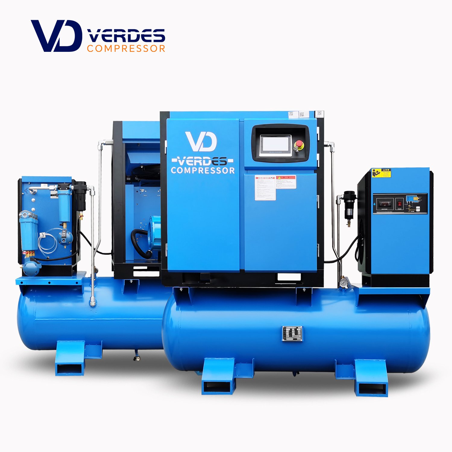 VERDES Industrial Rotayr Screw Type air Compressor 15 bar 16 bar with air Dryer tank 300l 400l 500l for Laser Cutting Machines