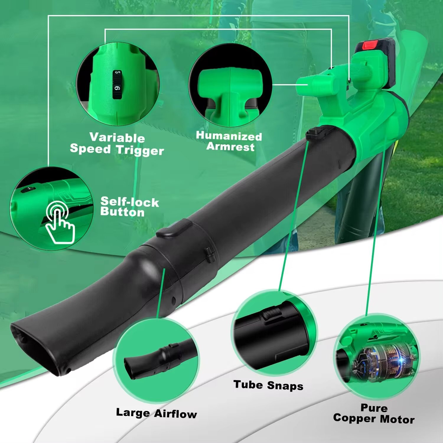 20V High Power Cordless Leaf Blower, 6 Level Speed Adjustment,US Local Warehouse