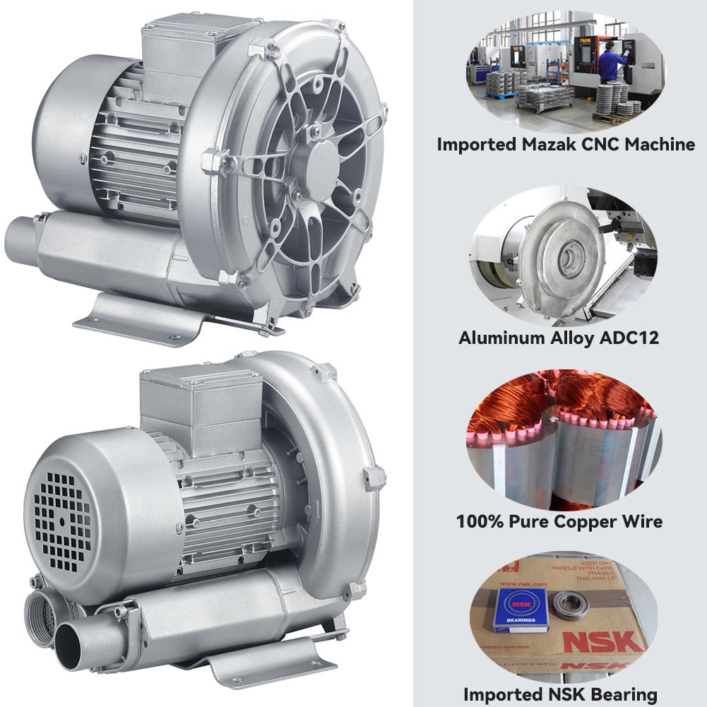 Single Stage Regenerative Blower 0.55kw 220v High Pressure Air Pump Vortex Side Channel Ring Blower for Fish Prawn Pond Aeration