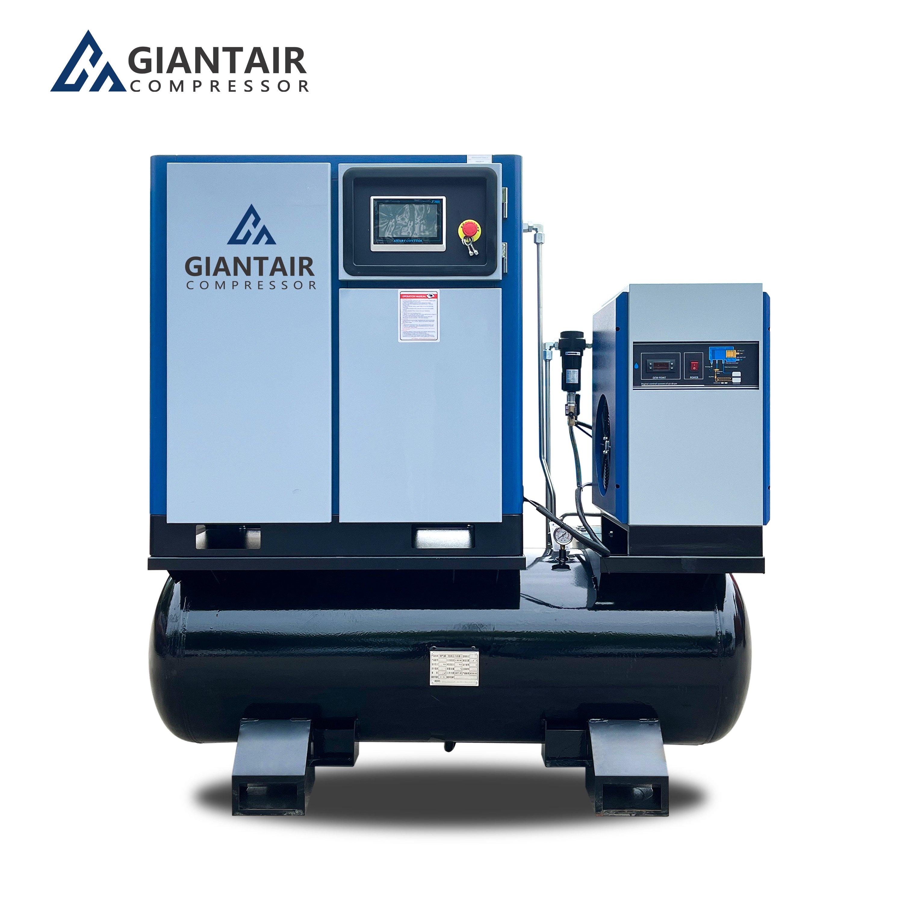 GIANTAIR 20bar 8 bar 16 bar High Pressure Industrial Screw Air Compressors 15KW 20HP 60cfm With Booster for Laser Fiber Machine