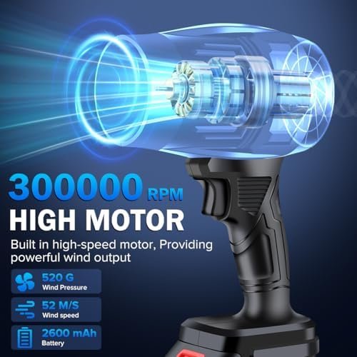 Handheld Electric Cordless Leaf Blower Mini Jet Dry Blower Fan 2.6Ah Batteries Charger Violent Turbo Jet for Lawn Patio Outdoors