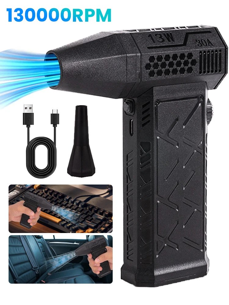 Electric Air Blower 130000RPM Powerful Snow Blower High-speed Dust Fan Mini Turbo Jet Fan Handheld Brushless Motor Car Dryer