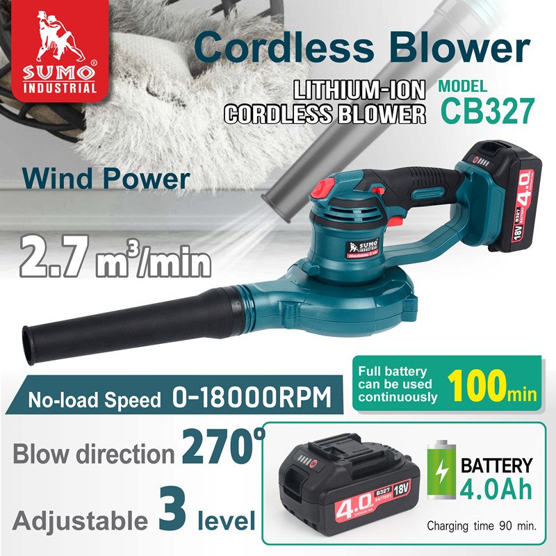 SUMO Hot Sale CB327 Smart Electric Blower Li-ion Battery Cordless Leaf Blower Speed 18000/min Blower Support OEM/ODM