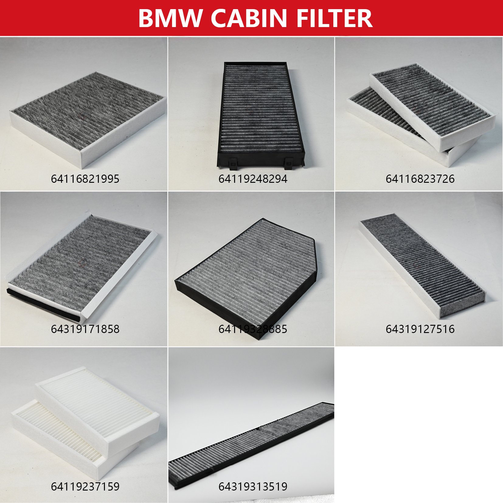 Auto air Conditioning Filters 64116823726 64119321875 64316835405 Car Cabin Filter for BMW Cars
