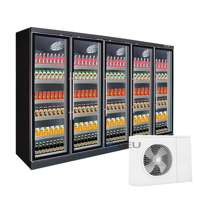 Fan Cooling Showcase 2500L Supermarket Remote Type 5 Glass Door Chiller Cooler for Beverage Drink