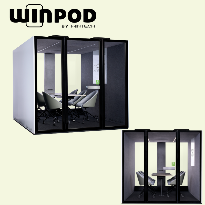 Winpod M POD 3.0 Premium Soundproof Office Pod Steel Integrated Meeting Table Power Socket 6-8 People Home Office School Gym