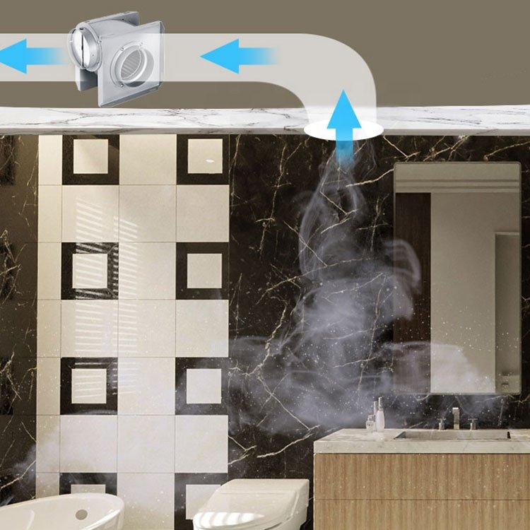 NUSSUN Restroom Insulation Class E Enclosure Class IP44 Corner Install Centrifugal Ventilation Inline Fan