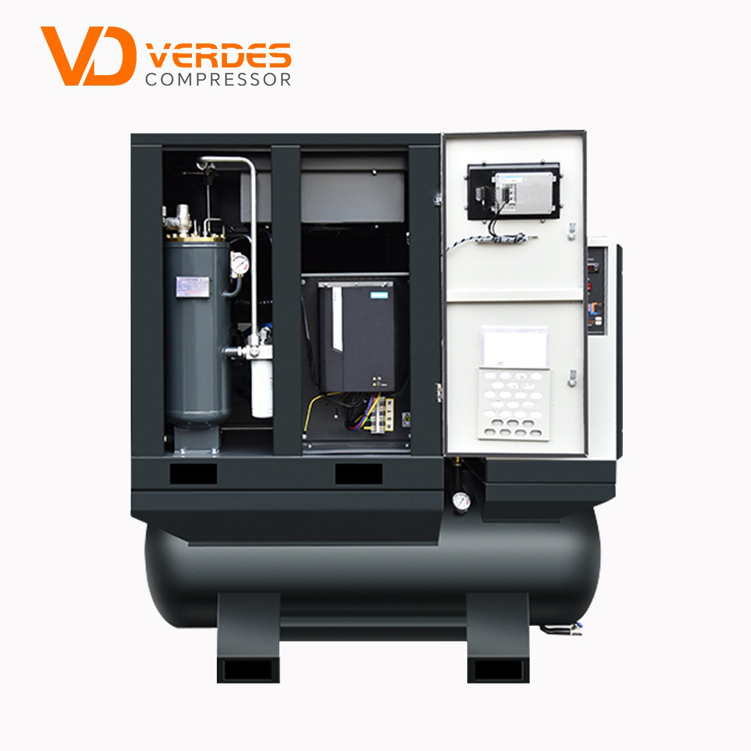 7.5kw 10hp mini silent mobile screw type air compressor with 500L air tank