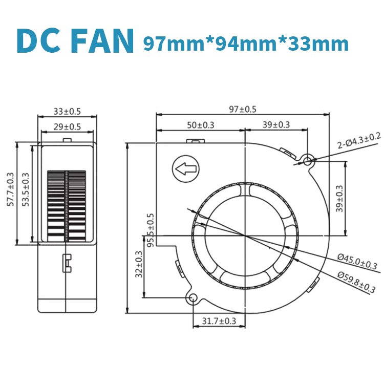 Original Axial Flow Fan 9733 BA10033B12G 12V 4.50A High air Volume Violent Turbine Blower Fan Axial Cooling Fan