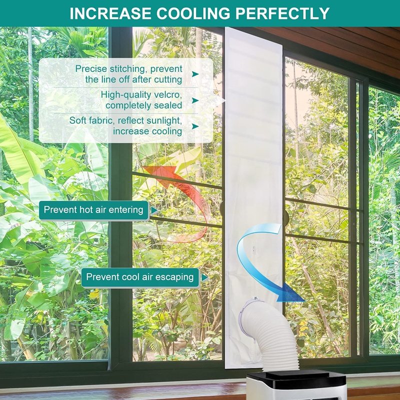 Adjustable White 25x56~92cm AC Unit Window Vent Kit Window Seal for Portable Air Conditioner