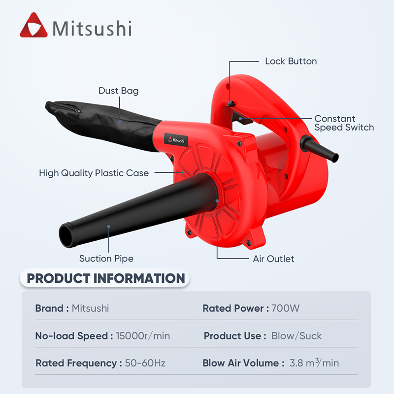 Strong 15000RPM High Power Small Size 700W Electric Portable Handheld Turbo Fan Push Compressed Air Leaf Duster Blower