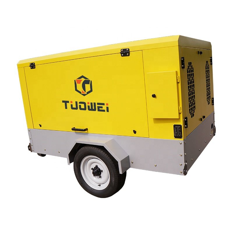 Skid Mounted 265cfm 7bar Diesel Engine Powered Portable Mobile Screw Air Compressor for Sale