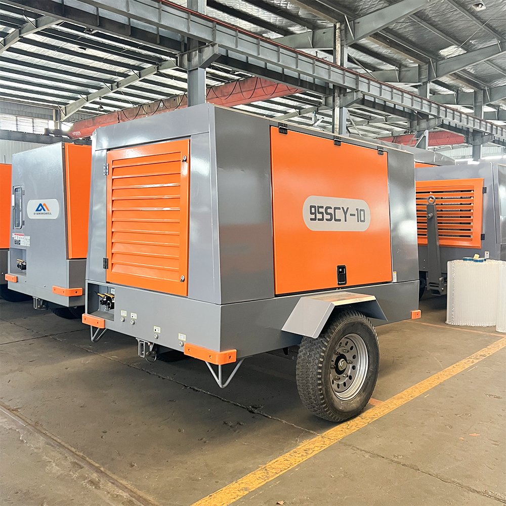 95SCY-10 10bar Diesel Engine Screw Compressors Portable 2 Wheel air Compressors for Construction Work Mining