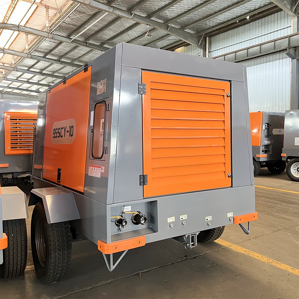 95SCY-10 10bar Diesel Engine Screw Compressors Portable 2 Wheel air Compressors for Construction Work Mining
