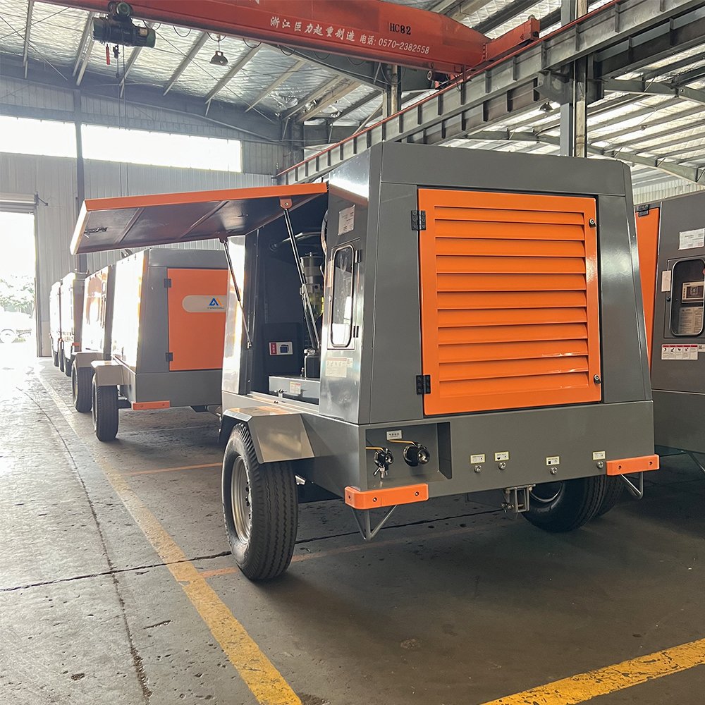 95SCY-10 10bar Diesel Engine Screw Compressors Portable 2 Wheel air Compressors for Construction Work Mining