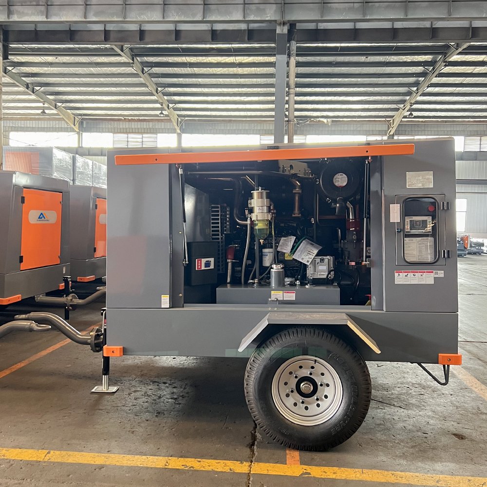 95SCY-10 10bar Diesel Engine Screw Compressors Portable 2 Wheel air Compressors for Construction Work Mining
