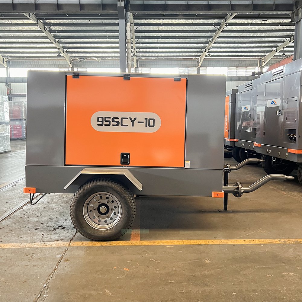95SCY-10 10bar Diesel Engine Screw Compressors Portable 2 Wheel air Compressors for Construction Work Mining