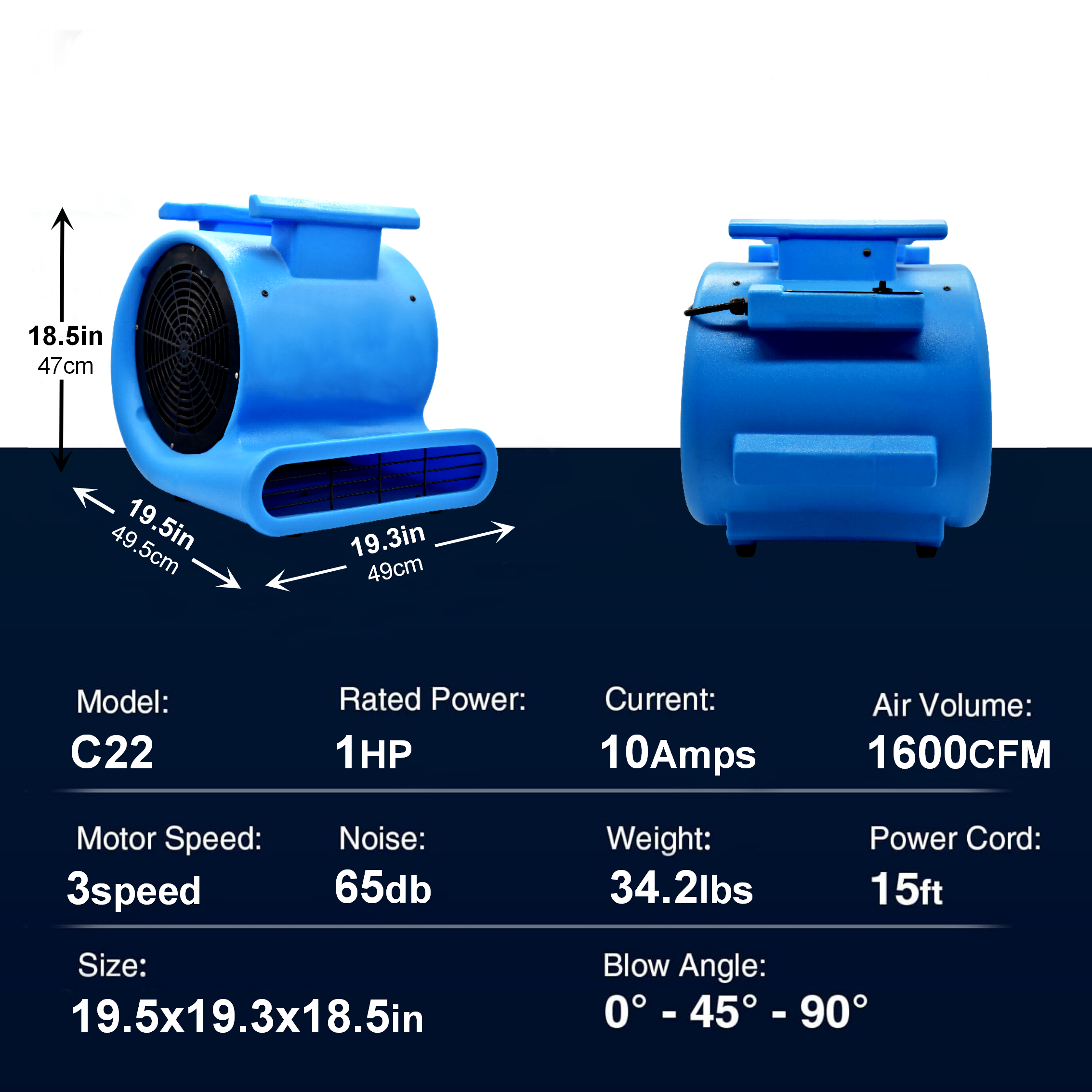 Electric Mini Carpet Dryer Blower Fan Industrial Air Mover Stackable Centrifugal Design for Water Damage Restoration