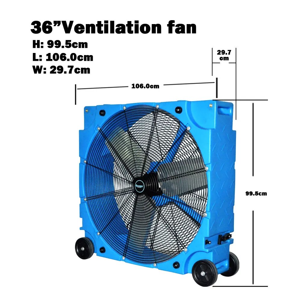High Velocity 36inch 14150 CFM Drum Fan1/2HP 3 Speed Polar Axial Blower Fan Air Mover Commercial Portable Metal Mobile Floor