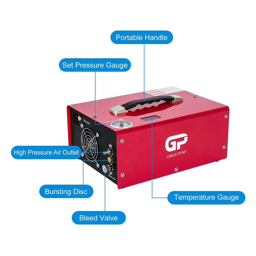 GP Auto Stop 4500psi 300bar High Pressure 12V 110V 220V PCP Paintball Game Swimming Household Outdoor Activities Air Compressor