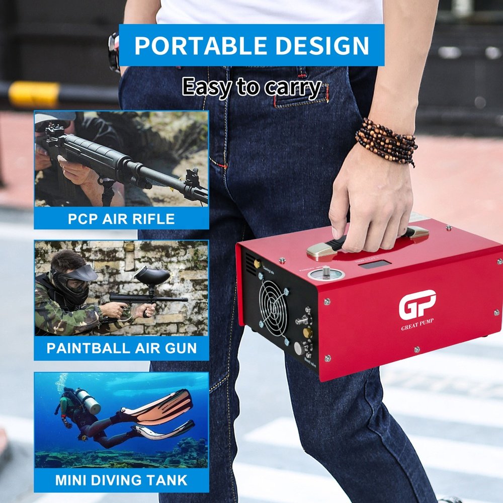 GP Auto Stop 4500psi 300bar High Pressure 12V 110V 220V PCP Paintball Game Swimming Household Outdoor Activities Air Compressor