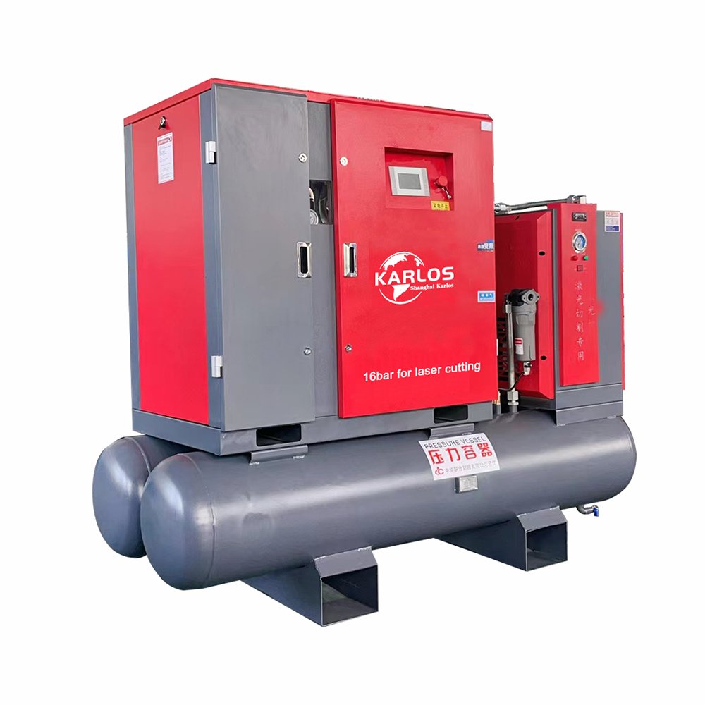 Karlos 20HP 15kw 16bar Combined High Pressure Industrial Compressor Machine Screw Air Compressor for Laser Cutting Machine