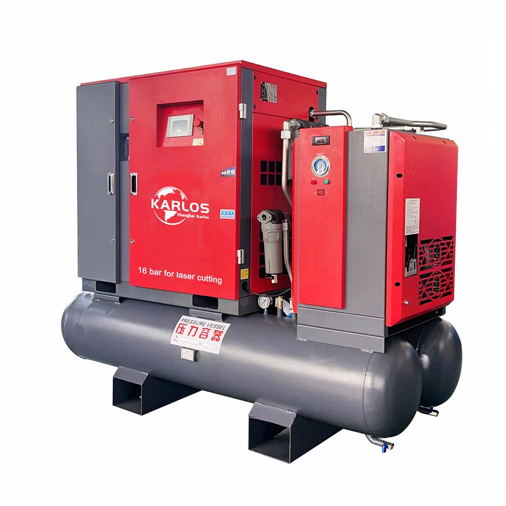 Karlos 20HP 15kw 16bar Combined High Pressure Industrial Compressor Machine Screw Air Compressor for Laser Cutting Machine