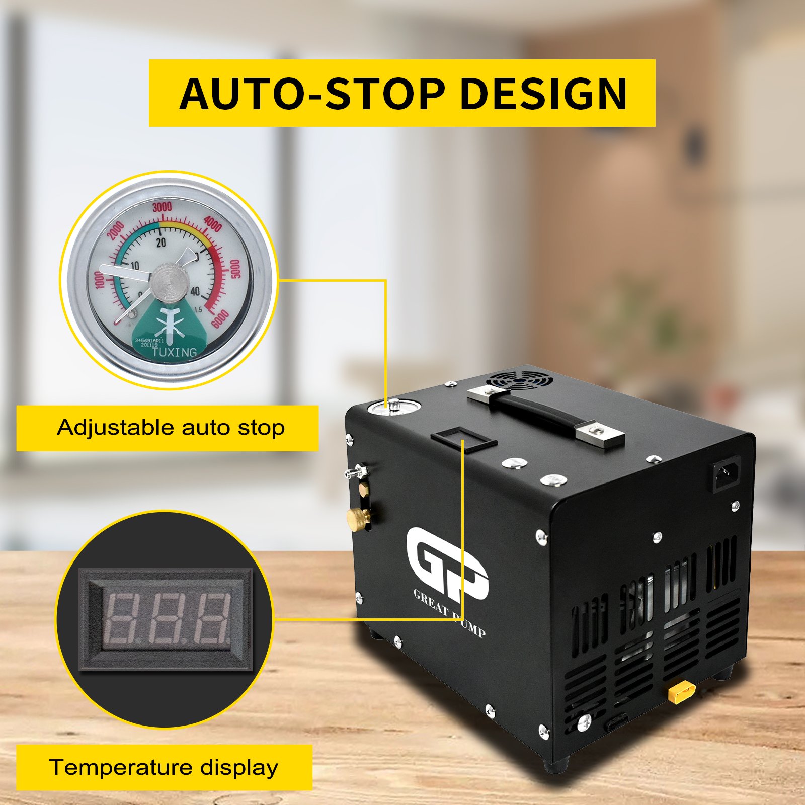 GP Customized OEM Convenient Electric 12V Portable Auto Stop 30mpa 4500psi Pump PCP Inflation Air Compressor for Paintball Game