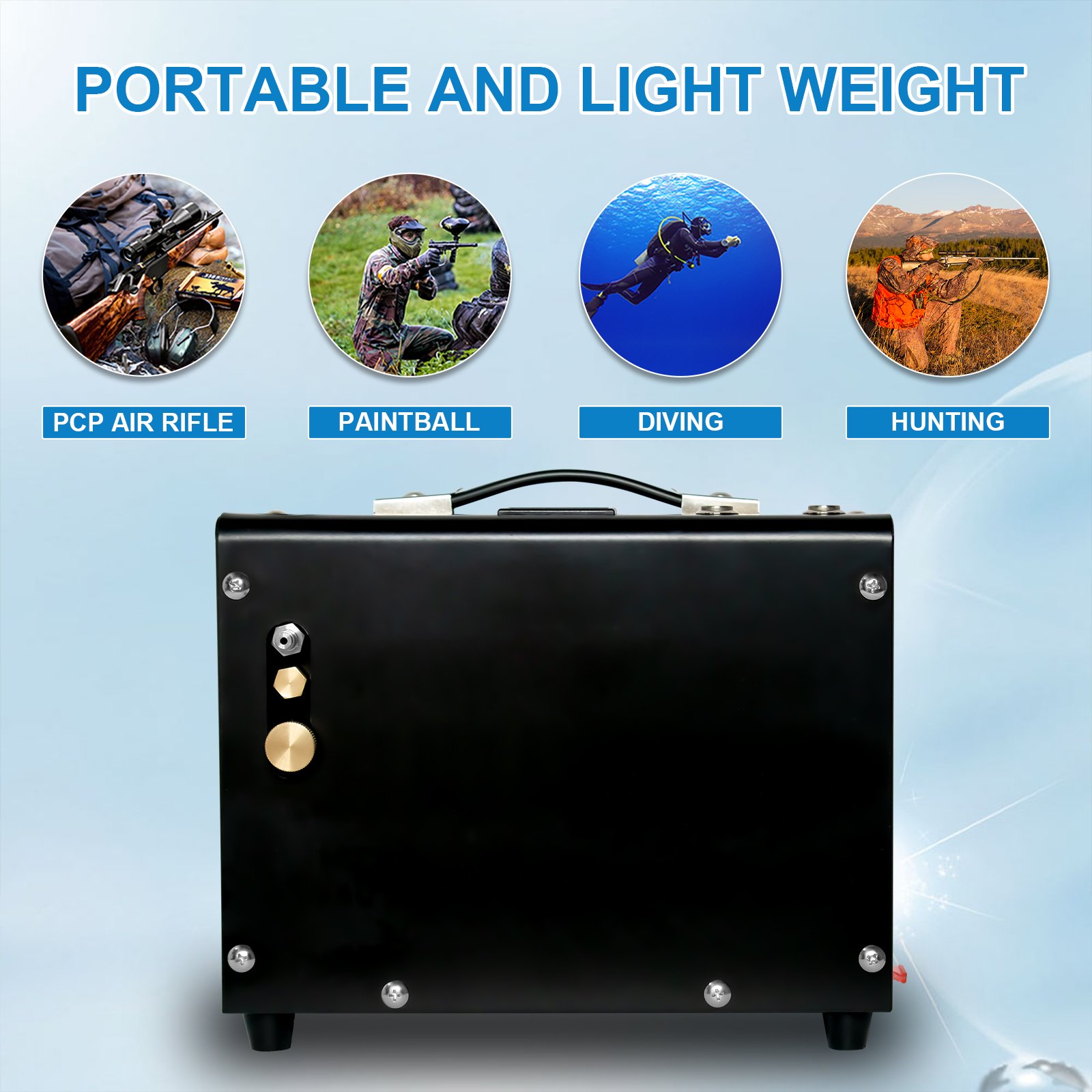 GP Customized OEM Convenient Electric 12V Portable Auto Stop 30mpa 4500psi Pump PCP Inflation Air Compressor for Paintball Game