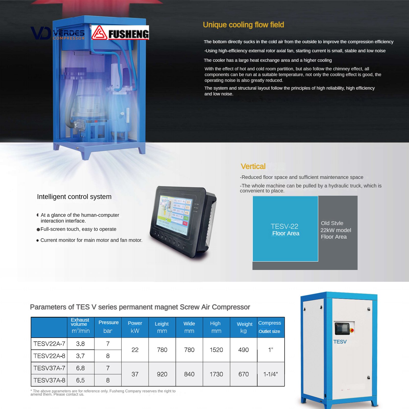 Advanced Variable Speed Rotary Screw Compresor air Compressor 7.5kw 15kw 22kw 37kw Fusheng Screw air Compressor