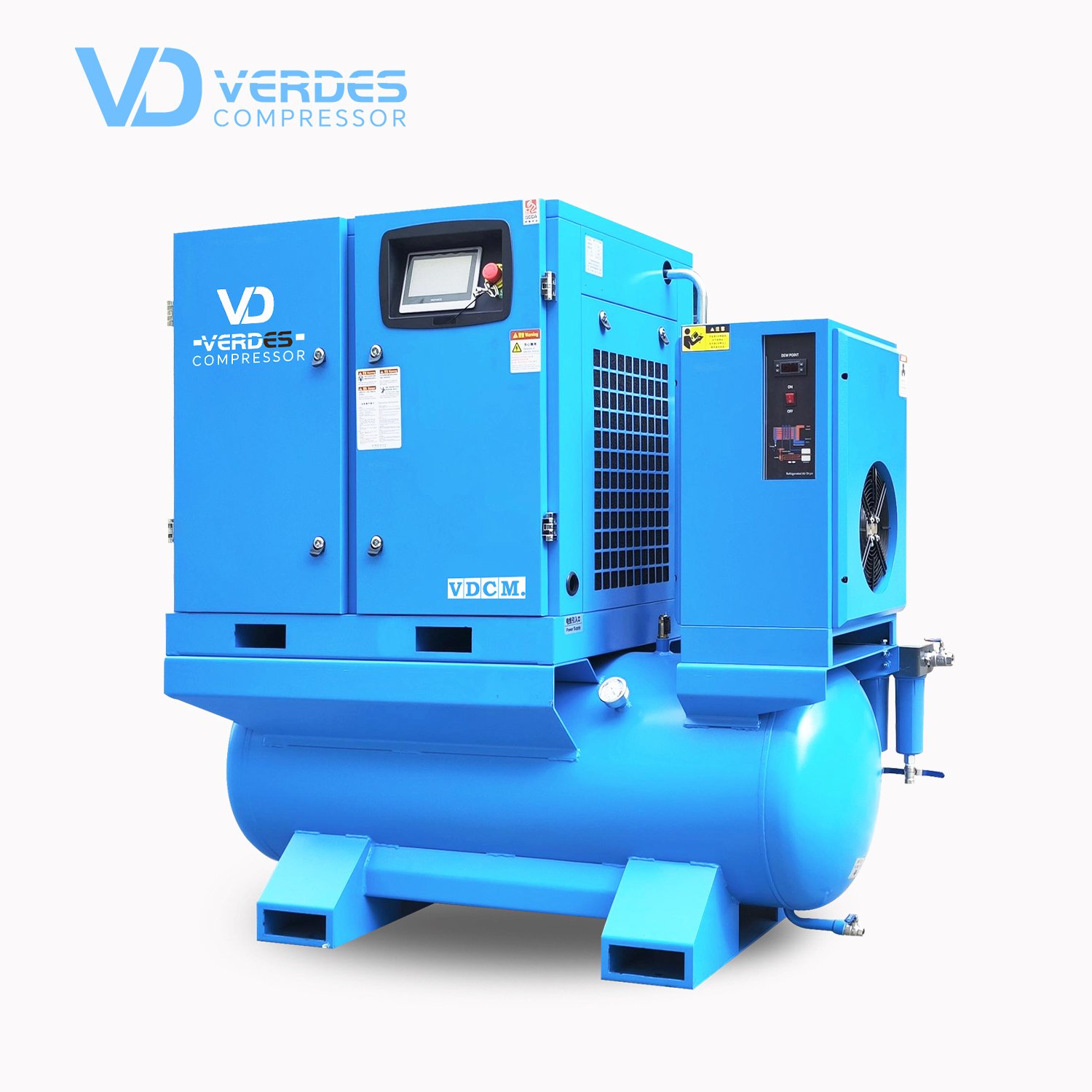 VERDES Rotary Screw air Compressor 8 10 16 bar 100cfm with Dryer 500l 400l for Sewing Spraying Woodworking Lasercut Machine