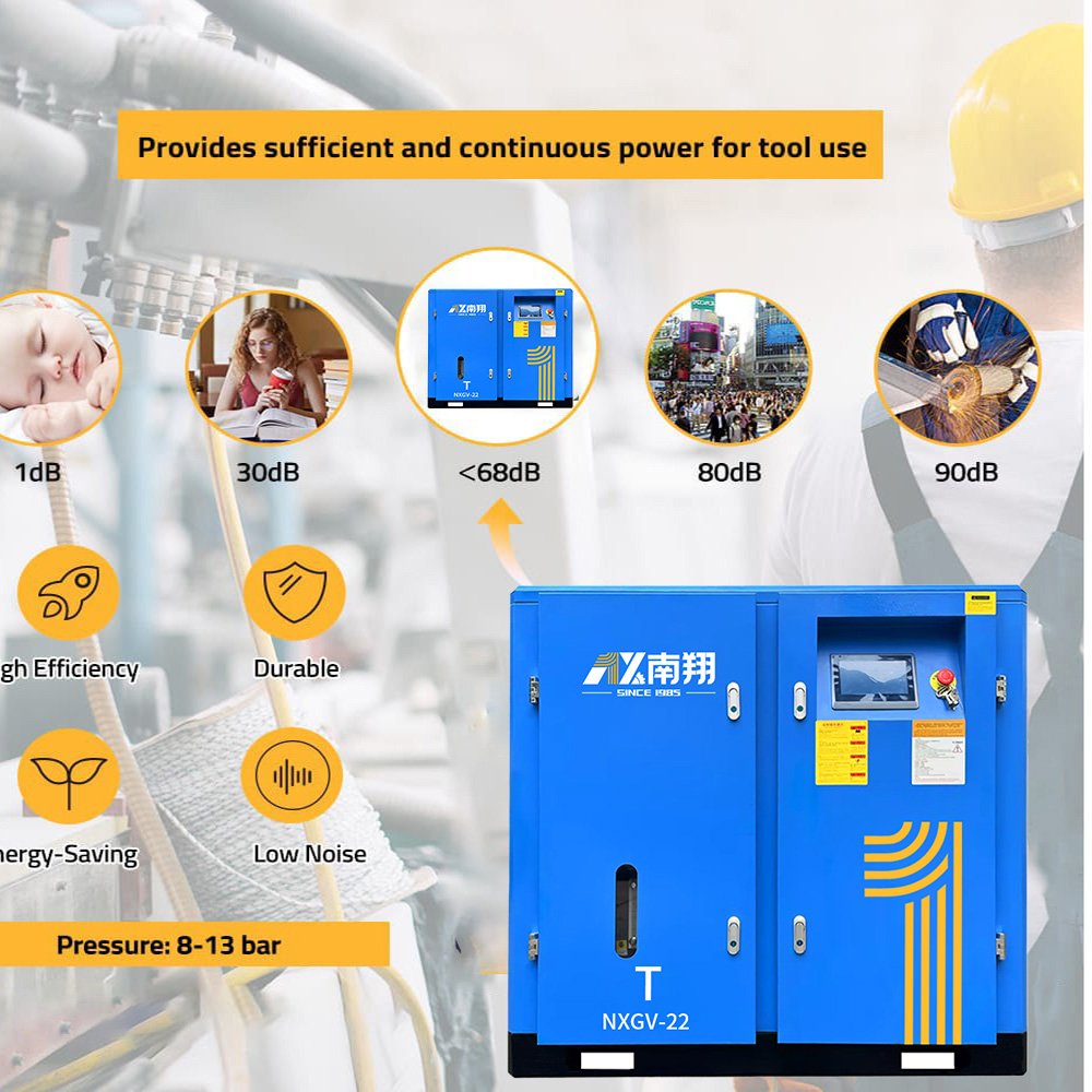 Nanxiang AIR COMPRESSOR China 7.5-22kw 10ph 30ph High Pressure Electric Silent Rotary Screw Air Compressor for Industrial