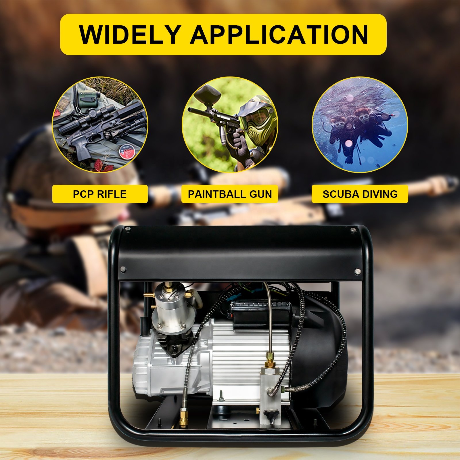 GP OEM Wholesale Portable Auto Stop 4500psi/300bar/30mpa Snorkeling Paintball Scuba Diving Double Cylinder PCP Air Compressor