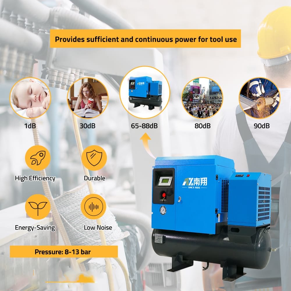Industrial Compressor Electric 5.5kw 7ph Combined Screw Air Compressor Pm Vsd Industry Compressor With 130l Tank and Dryer