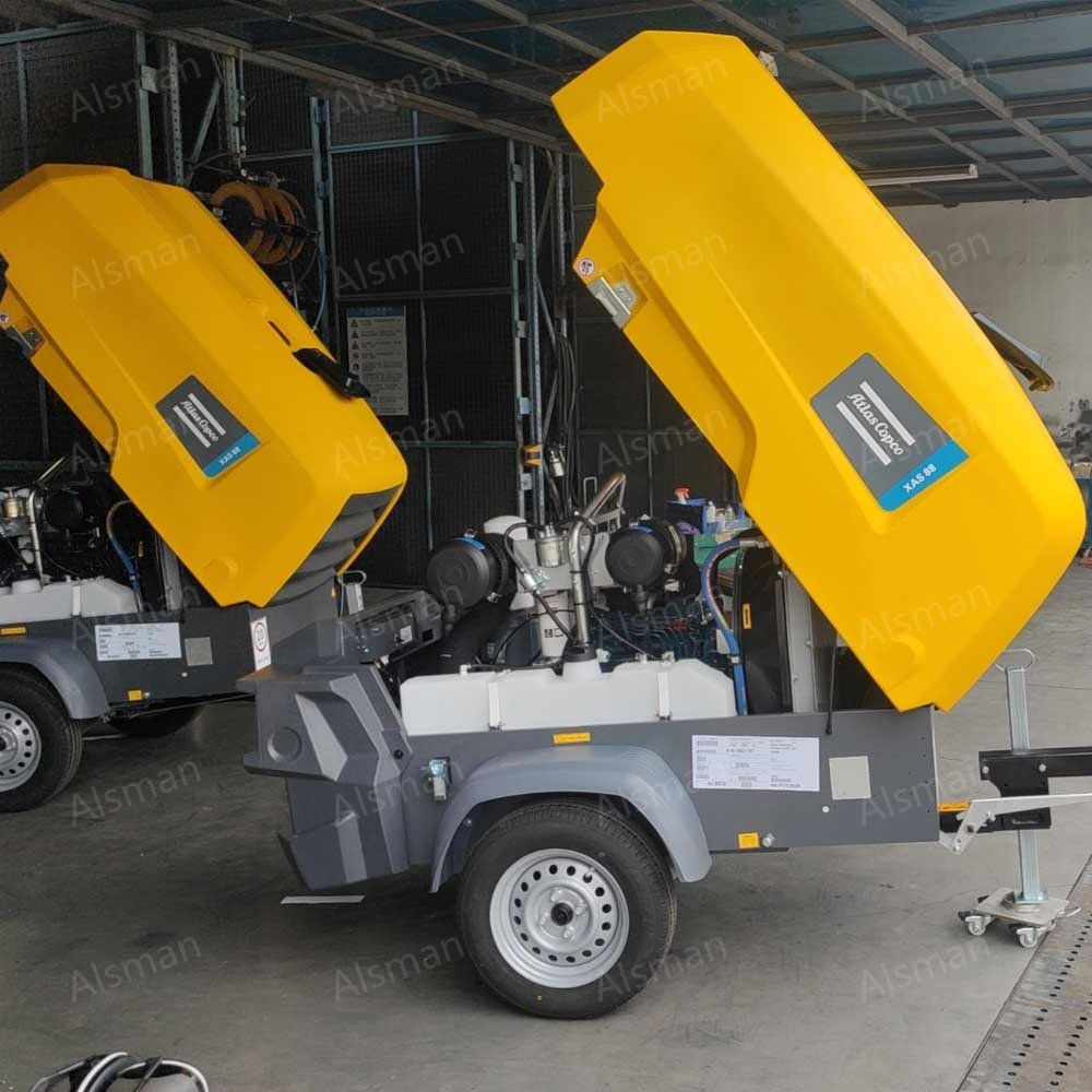 Atlas Copco XATS800 XAS88 Portable Mobile Screw Air Compressors 10.3bar 788cfm 37kw 93kw 132kw Electrical Power Low Noise