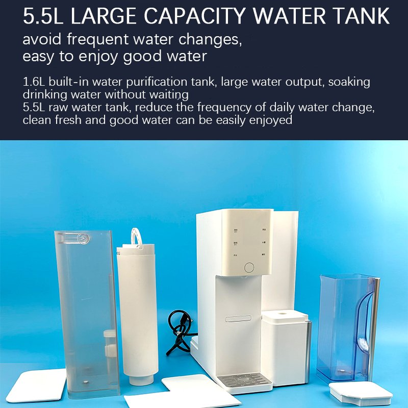 New Design Countertop Zero Installation RO Reverse Osmosis Water Filter System Hot Water Dispenser Moveable Pure Water Tank