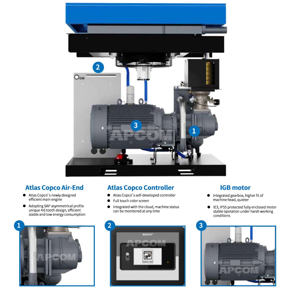 45KW Atlas Copco air End 60 HP Compresor De Aire 60HP Industrial Screw air Compressor 45 KW