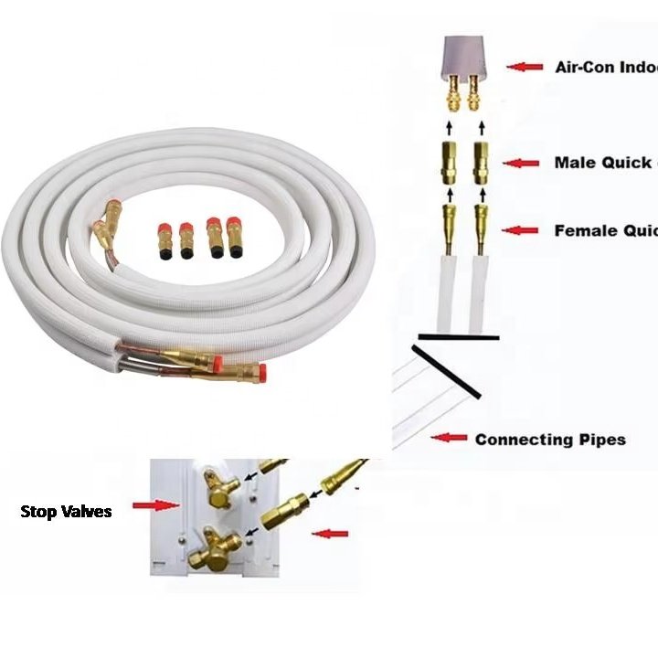 Factory Direct Sale Insulated Copper Aluminum 3/8+1/2 Refrigerant Air Conditioner Quick Connect Lines
