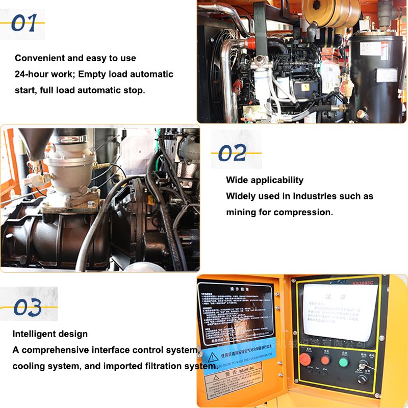 High-accuracy Portable Screw Engine Diesel Compressor Mining 7 Bar 8 Bar 10 Bar Mine Compressor Screw Air Compressor Gasoline