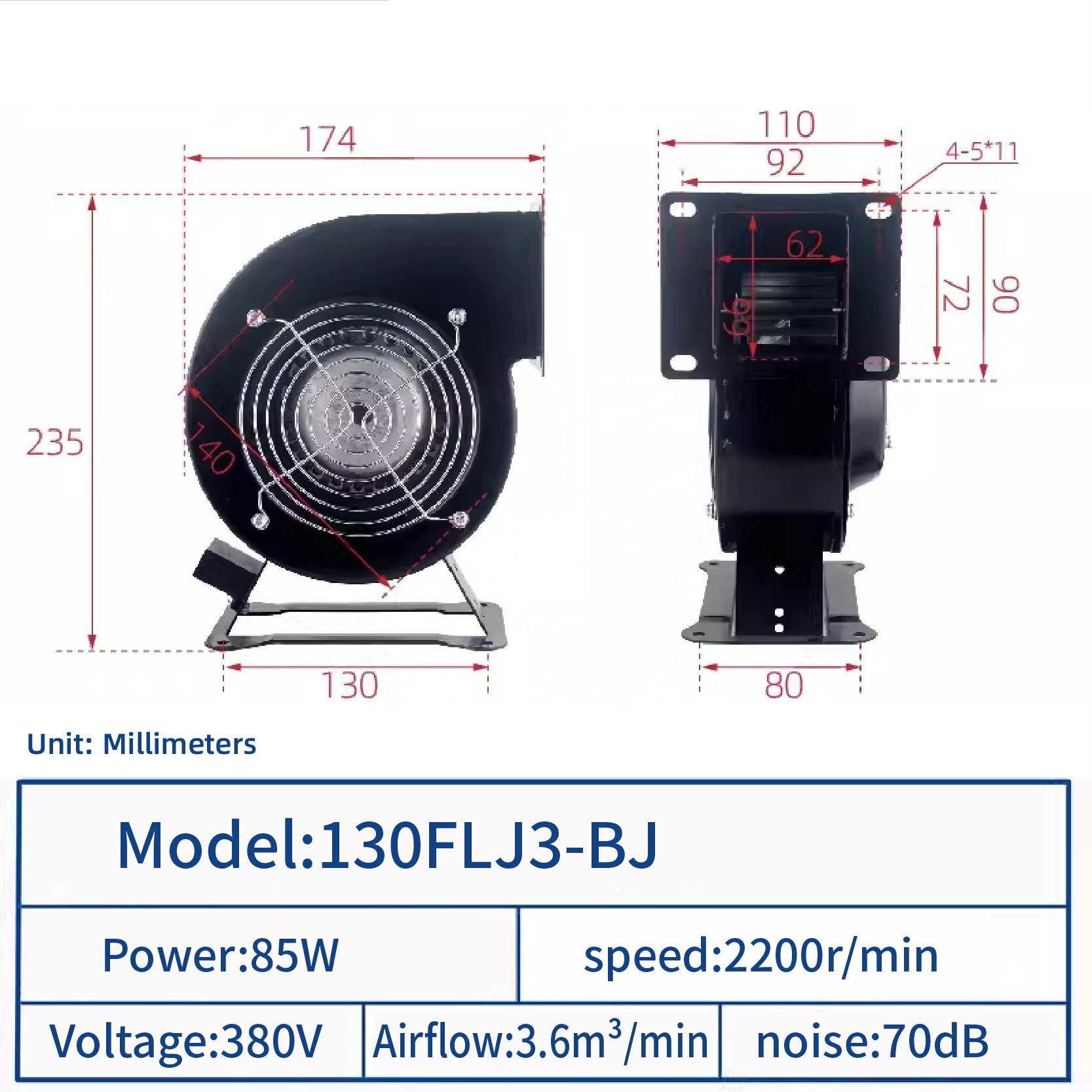 JEEK Inflatable Dancing Man Blower 130flj 220v 2200rpm 85w High Speed Small Centrifugal air Fan Blower