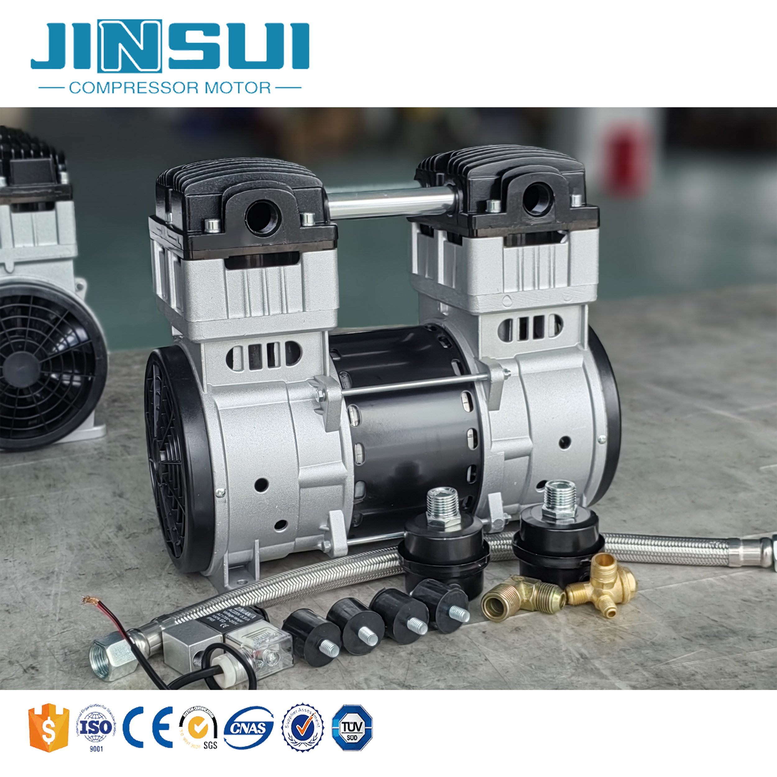 High Pressure Electric Motor 1HP 2HP Silent Oil Free Portable Small Mini Piston Air Compressor
