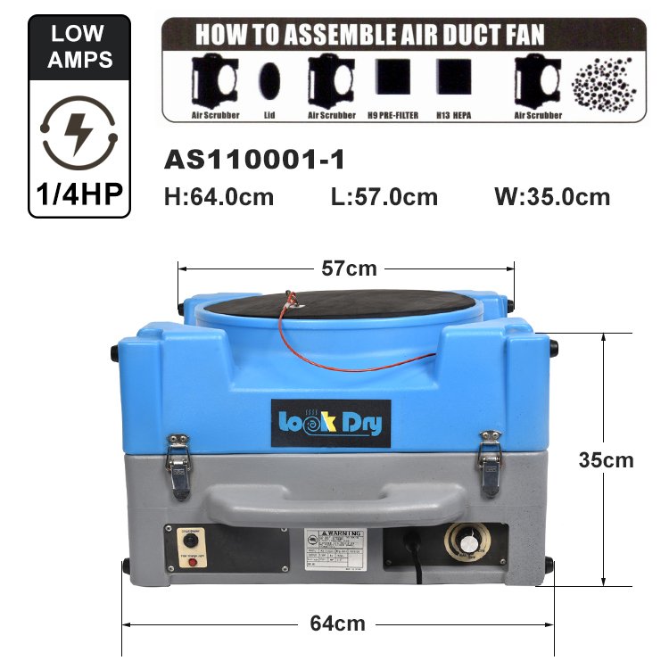 Industrial Commercial 800CFM Portable H13 Hepa Carbon Filter Home Air Scrubber