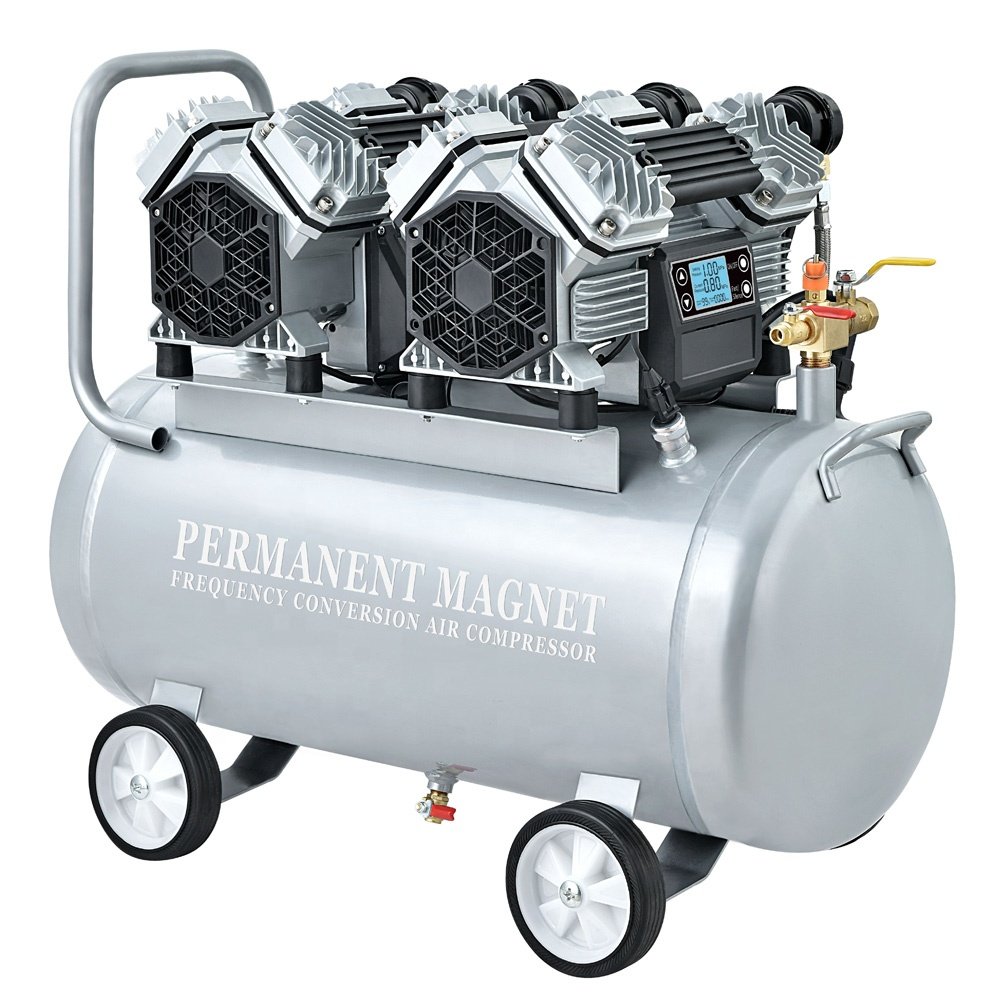 AC Brushless Multi Head Oilless Silent Portable Pneumatic 1500W Industrial air Compressor for Jackhammer Spray Painting 50L tank
