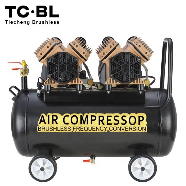 AC Brushless Multi Head Oilless Silent Portable Pneumatic 1500W Industrial air Compressor for Jackhammer Spray Painting 50L tank