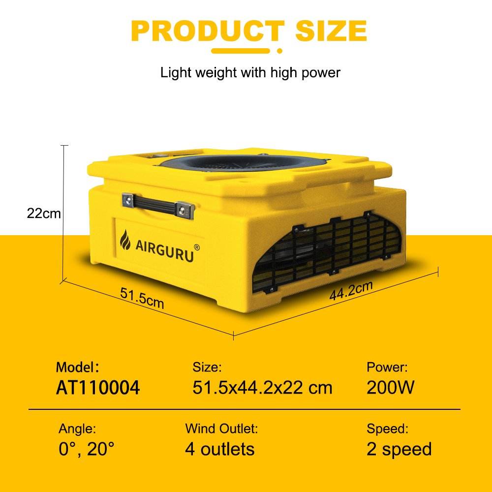 AIRGURU Low Profile air Mover Carpet Dryer Flat Floor Fan Blower with GFCI Chain for Hurricane Flood Water Damage restoration