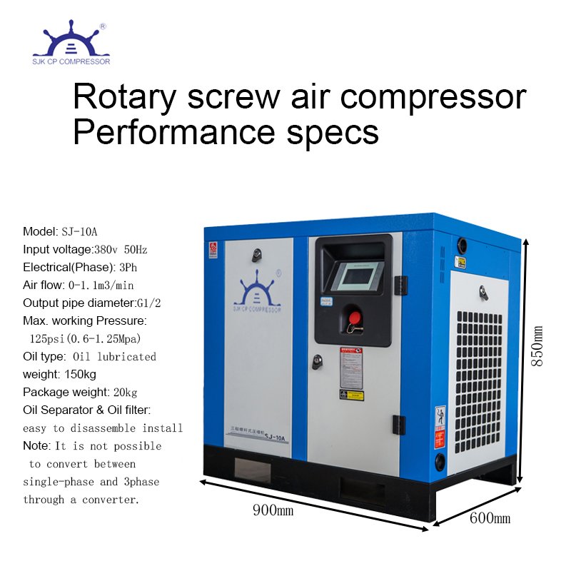 Manufacturing Industry Industrial air Compressor 8bar Rotary Screw air Compressor 7.5kw Without Noise Dryer Precision Filter