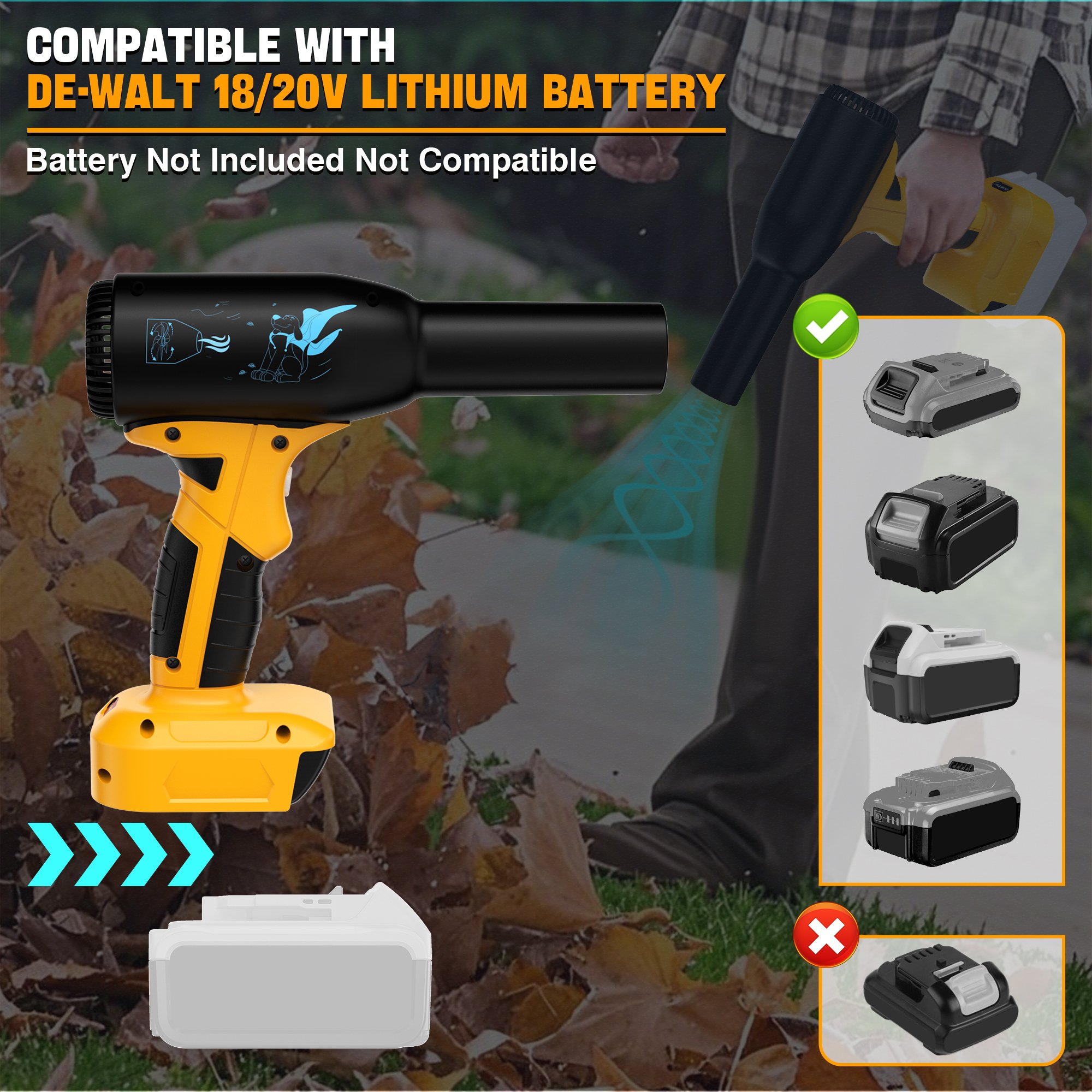 Upgraded 90,000 RPM Cordless Blower Powerful 380W, Lightweight, 3-Speed,for Dewalt Compatible air Blower