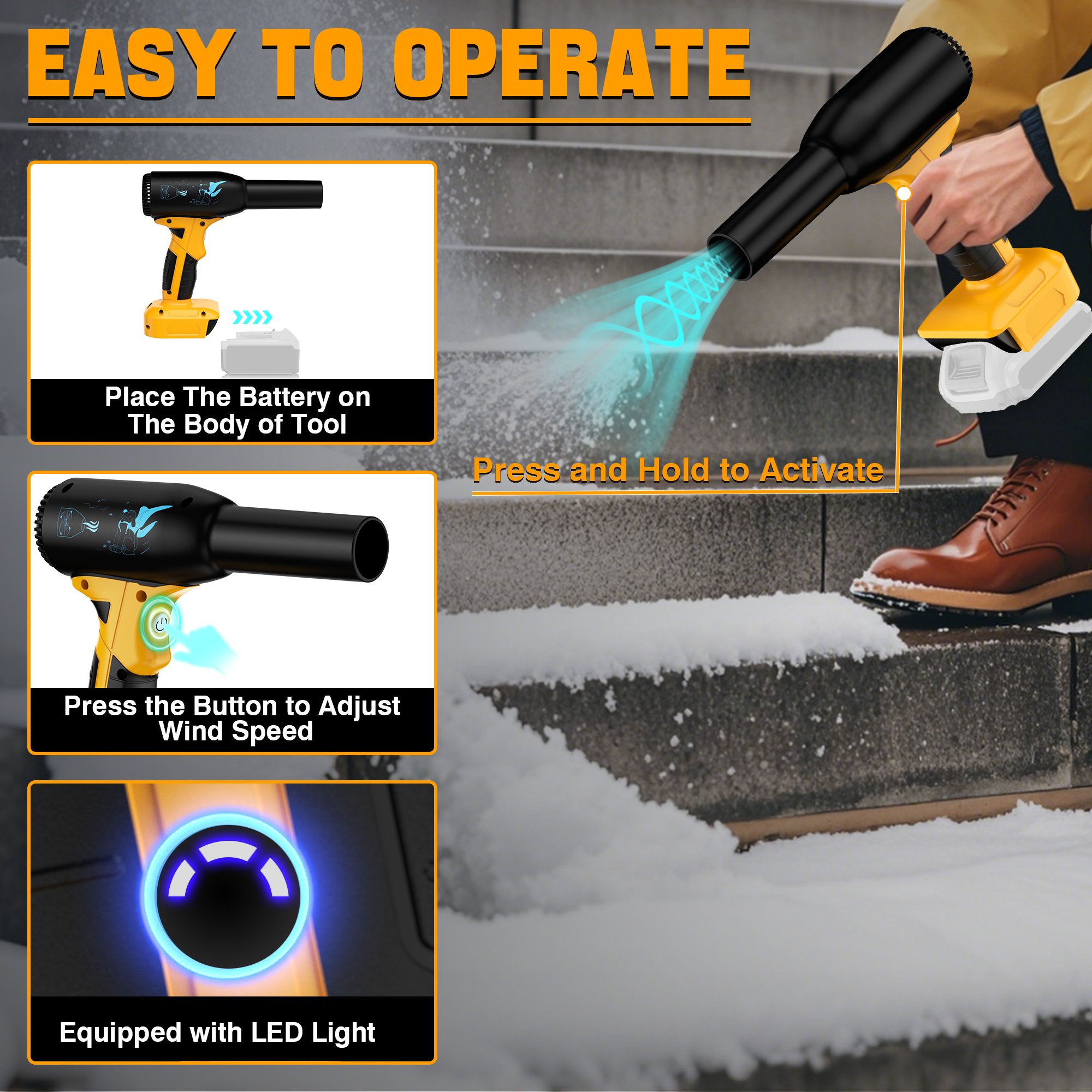 Upgraded 90,000 RPM Cordless Blower Powerful 380W, Lightweight, 3-Speed,for Dewalt Compatible air Blower