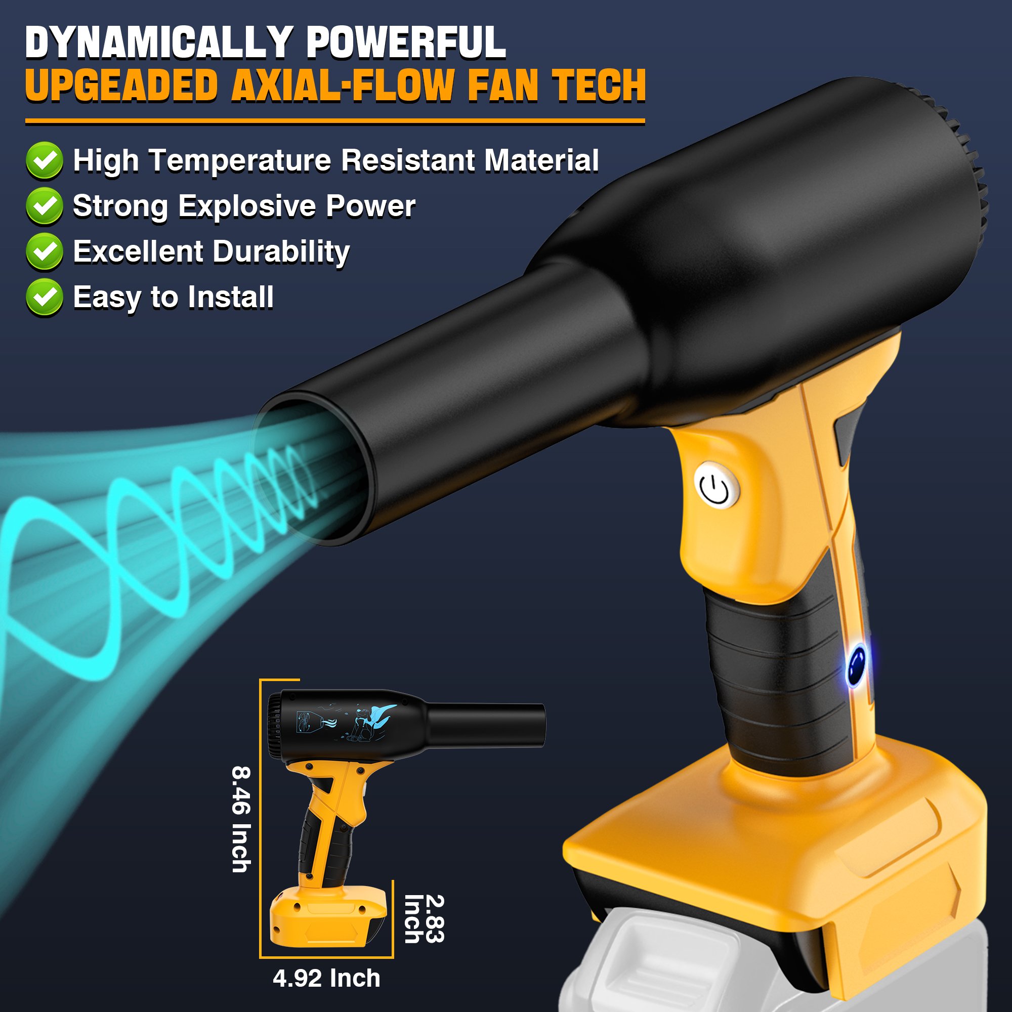 Upgraded 90,000 RPM Cordless Blower Powerful 380W, Lightweight, 3-Speed,for Dewalt Compatible air Blower