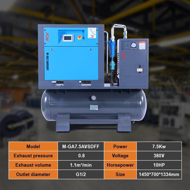 Industrial Use 7.5KW 10HP Screw All in One Air Compressor for Direct Drive Type VSD Compressor